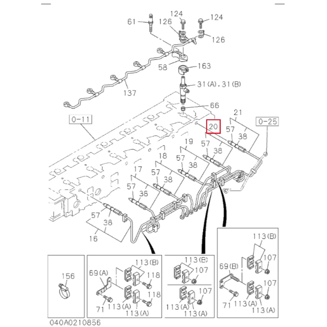8975390870 Original 6WG1 Engine Parts No. 5 Fuel Injection Pipe