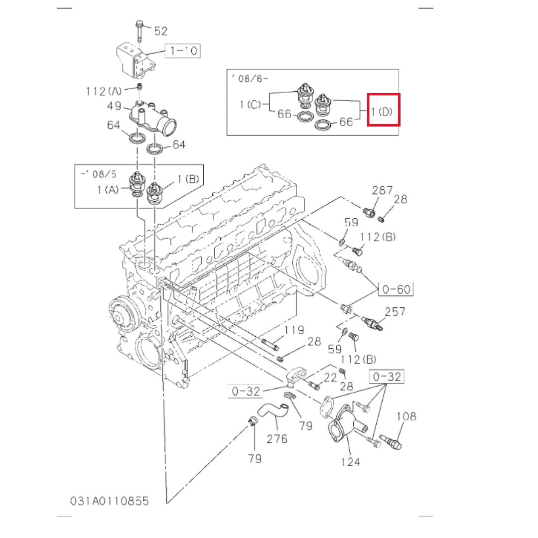 8982959210 Original 6HK1 Engine Parts Thermostat