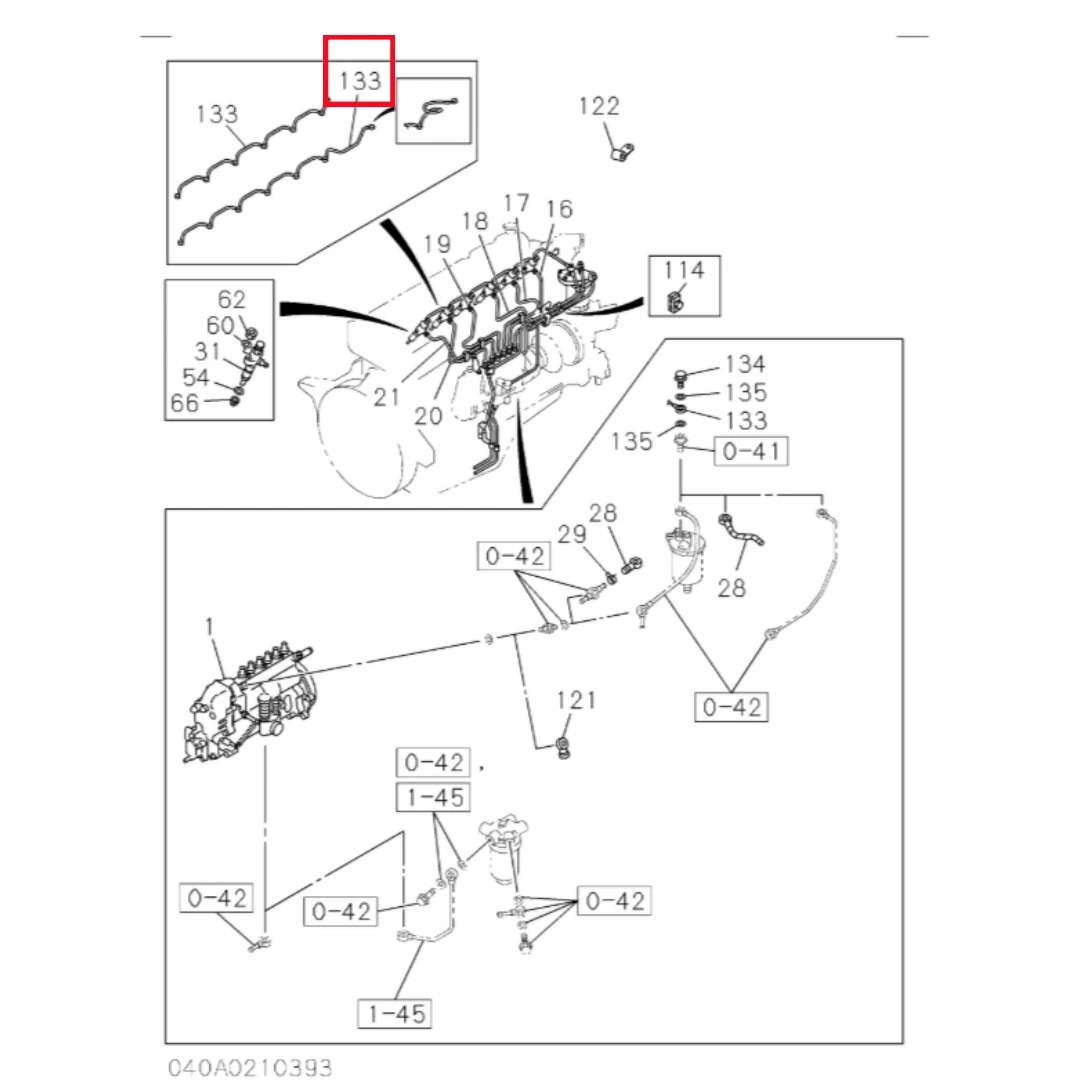 1154124711 Original Excavator 6BG1 Engine Leak off Pipe
