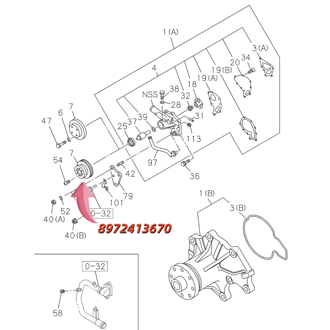8972413670 Hitachi Excavator 4JG1 Engine Parts Water Pump Pulley