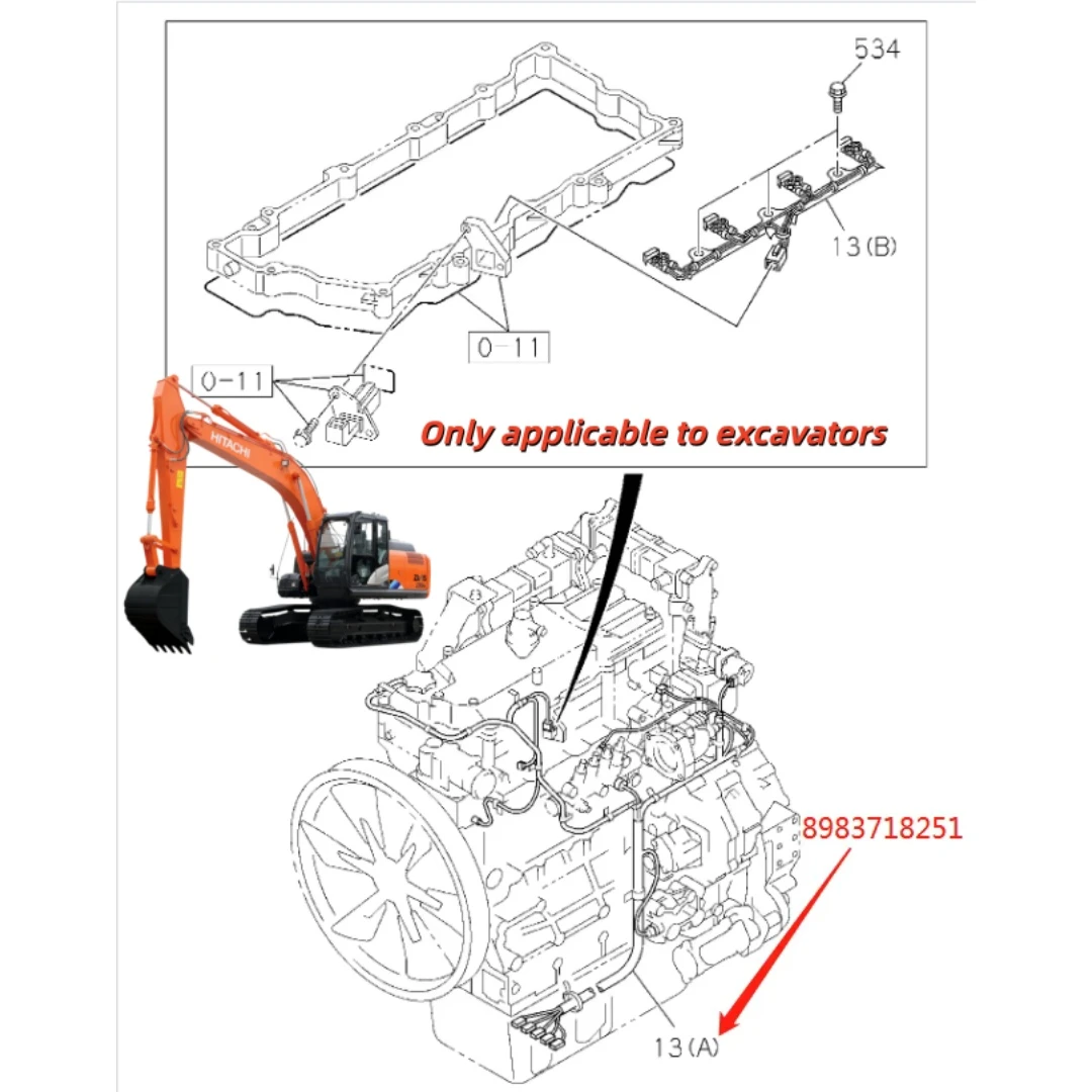 8983718251 Original Excavator 4HK1 Engine Harness for ZX250-5B ZX240-5B ZX200-5B ZX225-5B