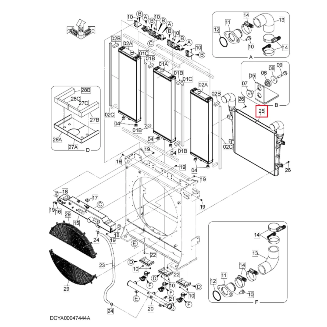 XB00017316 High-Quality Excavator Parts Hydraulic Oil Radiator for EX1200