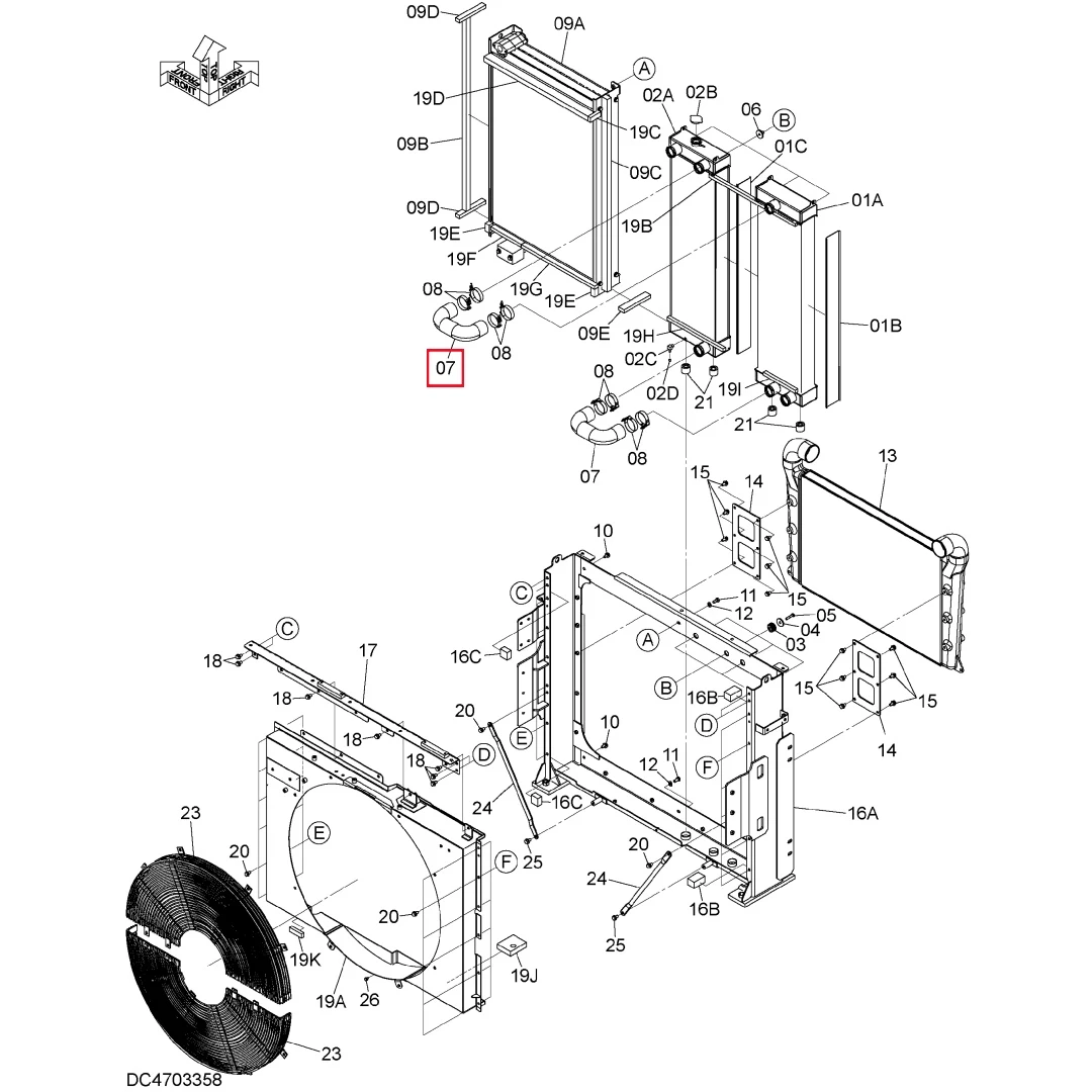 4654984 Excavator U-shaped Radiator Hose for Hitachi ZX470