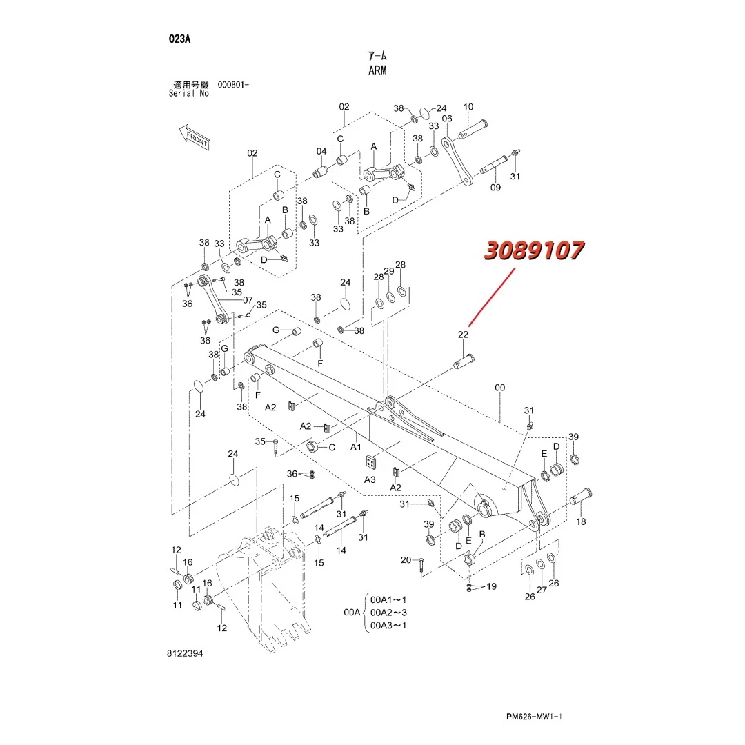 3089107 Original Excavator Parts Arm Shaft Pin Shaft for ZX200