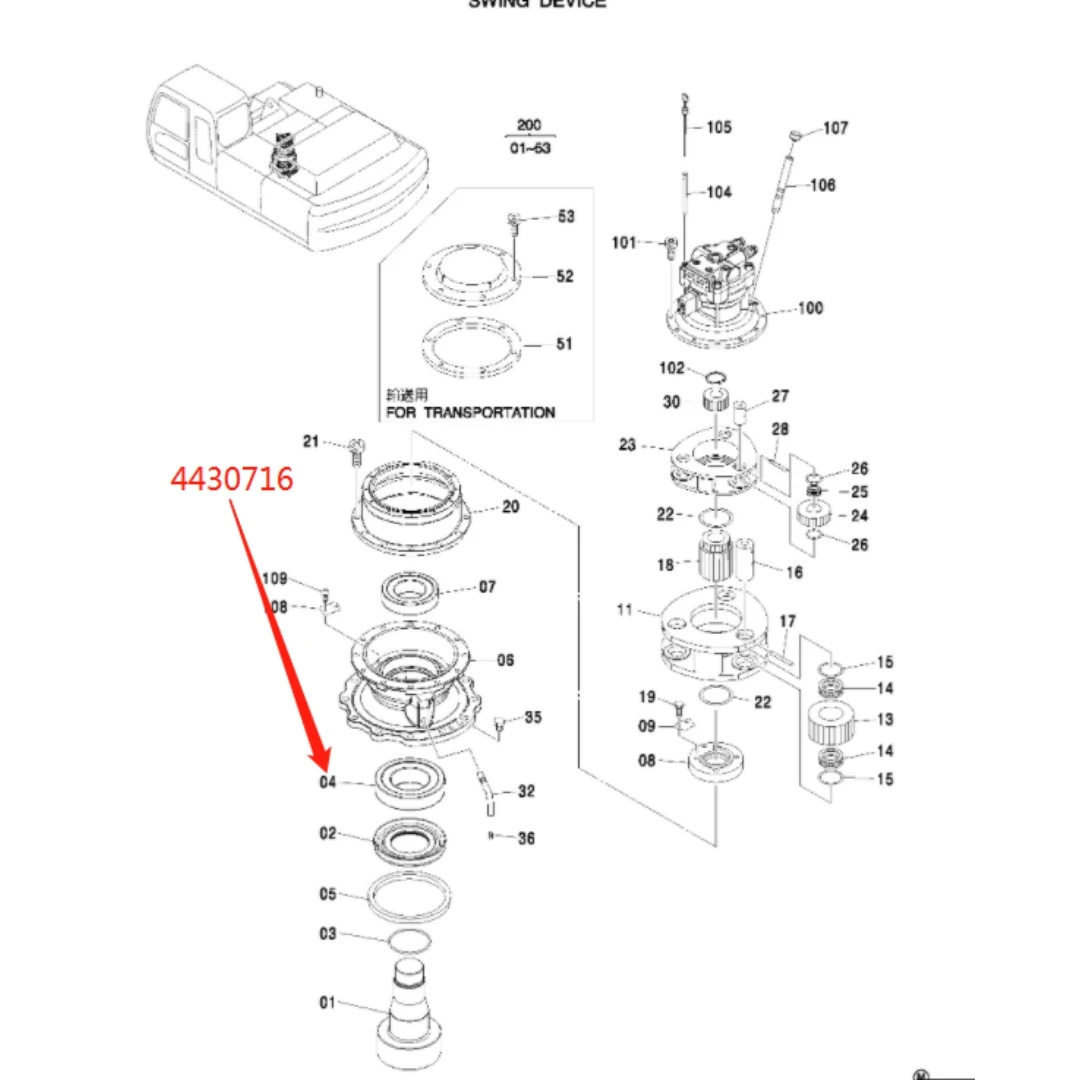 4430716 Original Excavator Rotary Gearbox Parts Bearing for ZX330 ZX330-3 ZX350-3 ZX360-5A ZX870-5B