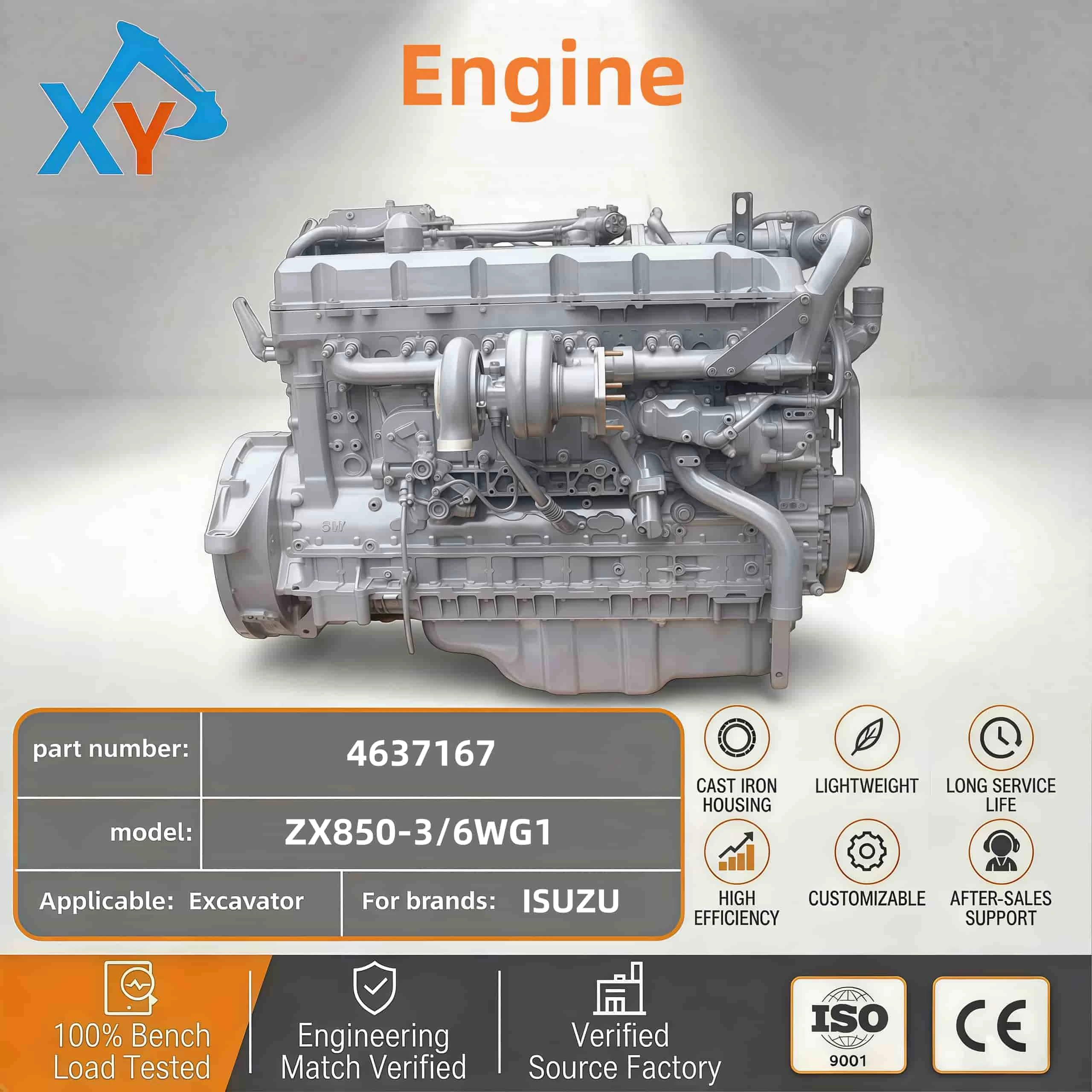 4637167 Isuzu original engine assembly 6WG1 for Hitachi ZX870-3 excavators
