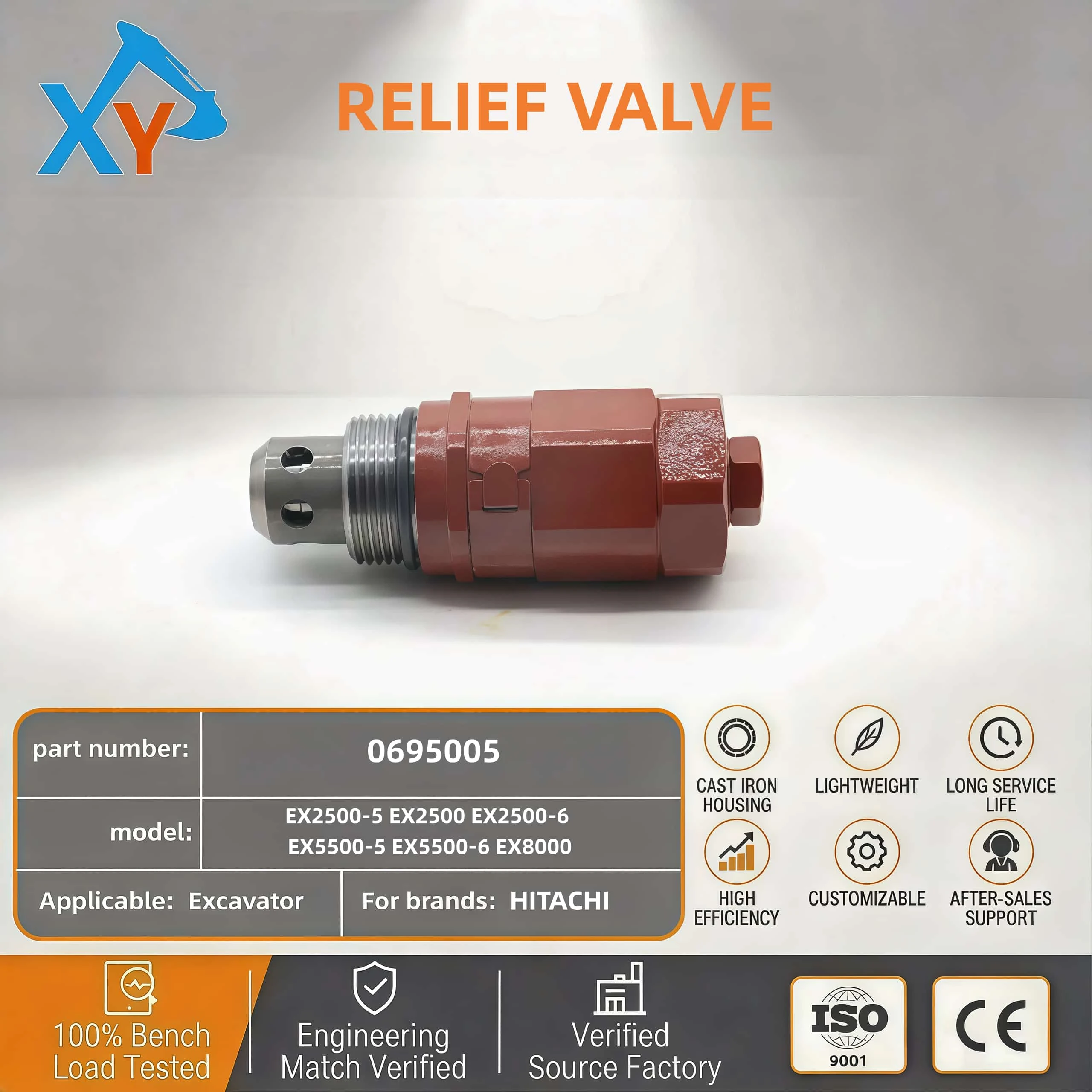 0695005 Genuine Hitachi overflow valve for Hitachi EX8000-6 excavators.