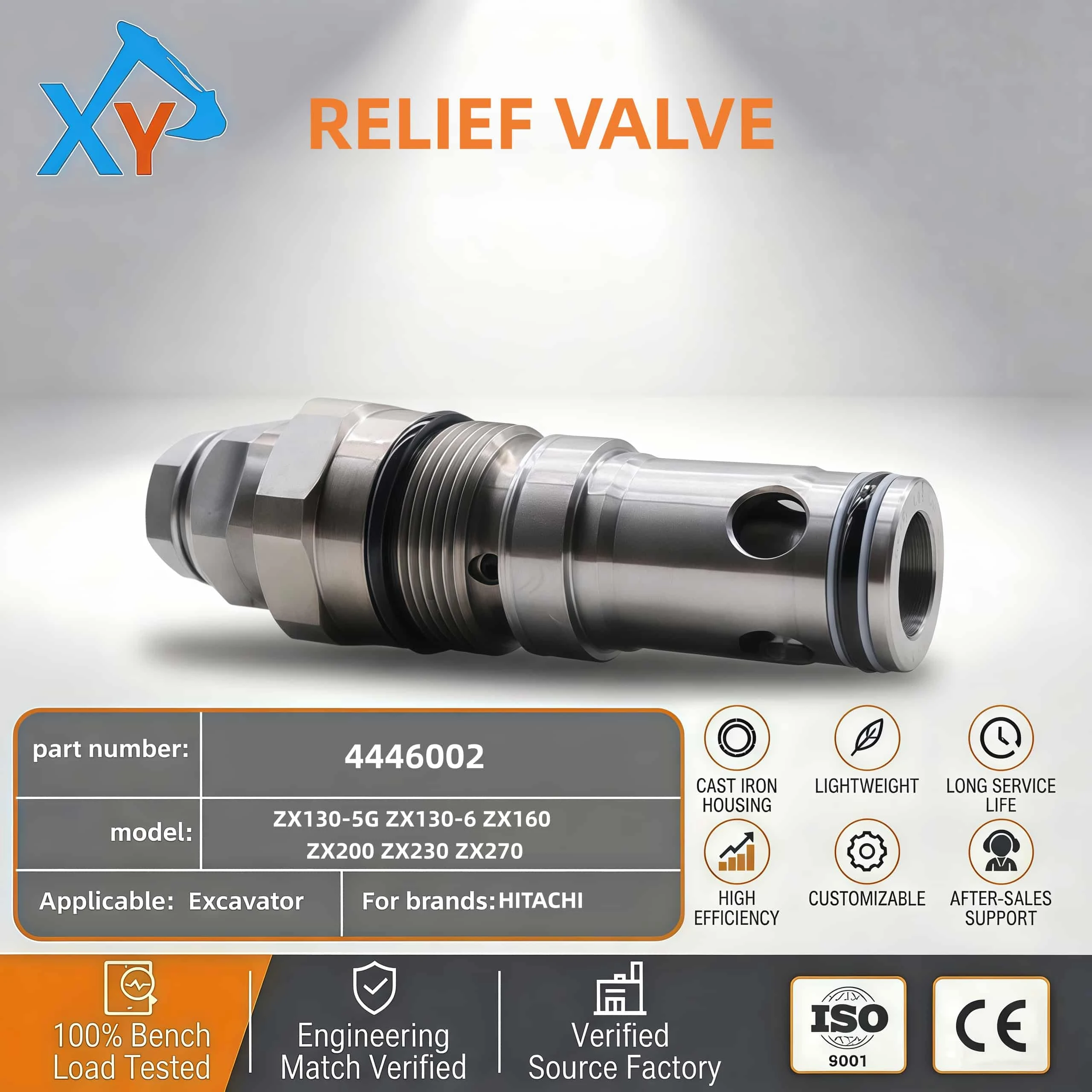 4446002 Hitachi genuine overflow valve for Hitachi ZX240-3 excavators.