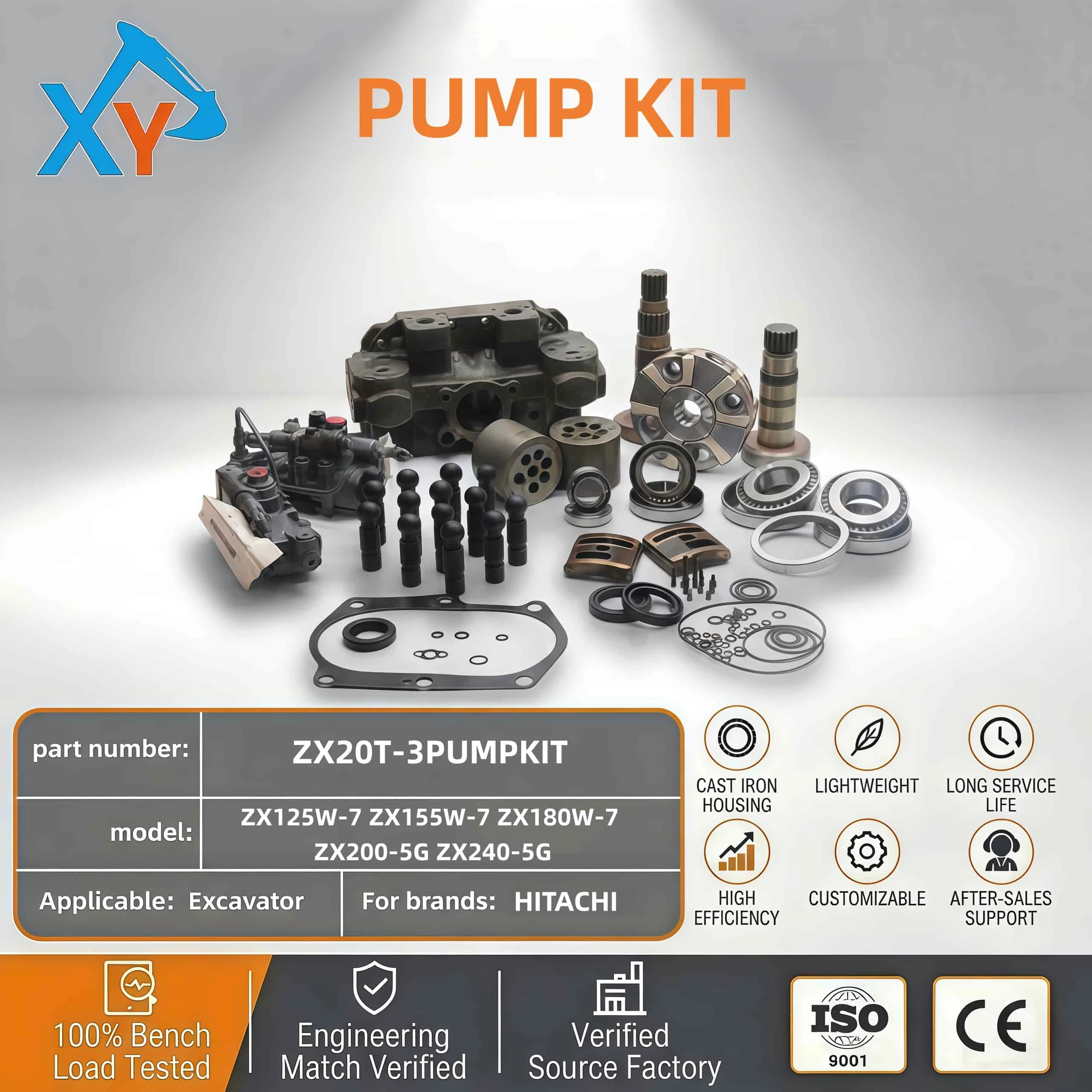YB00003678 Genuine Hitachi hydraulic pump repair kit for Hitachi excavators ZX200-5A and ZX200-5G.
