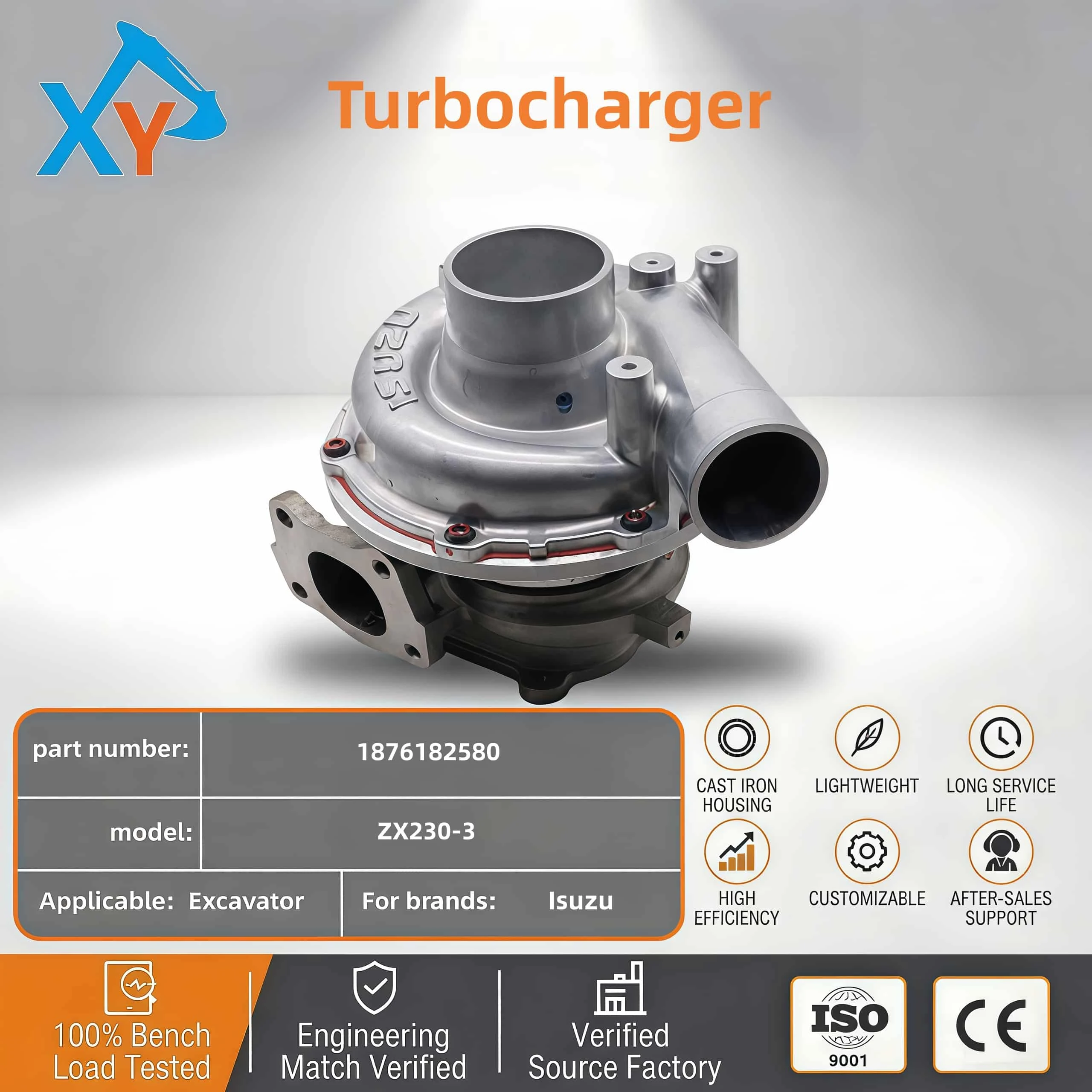 1876182580 Genuine Isuzu 4HK1 turbocharger for Hitachi ZX230-3 excavator.
