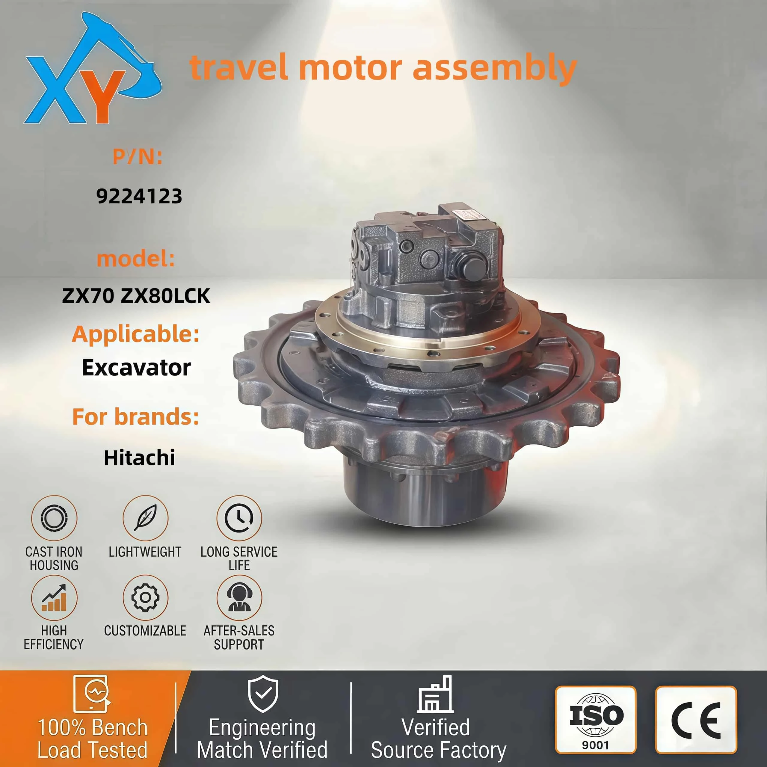 9224123 Genuine Hitachi travel motor assembly for Hitachi ZX70 excavator.