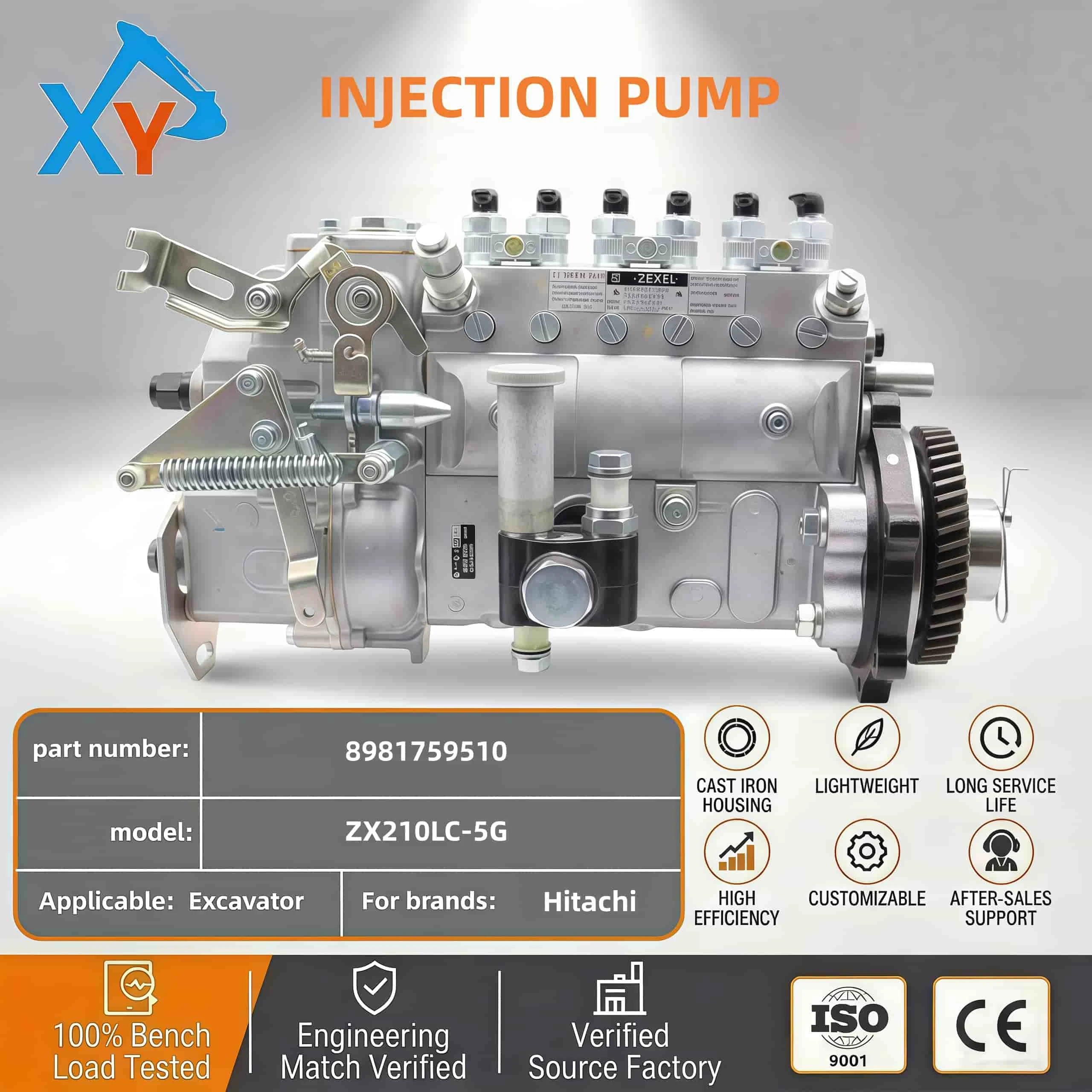 8981759510 Original Isuzu 6BG1 fuel injection pump for Hitachi ZX210LC-5G excavator.