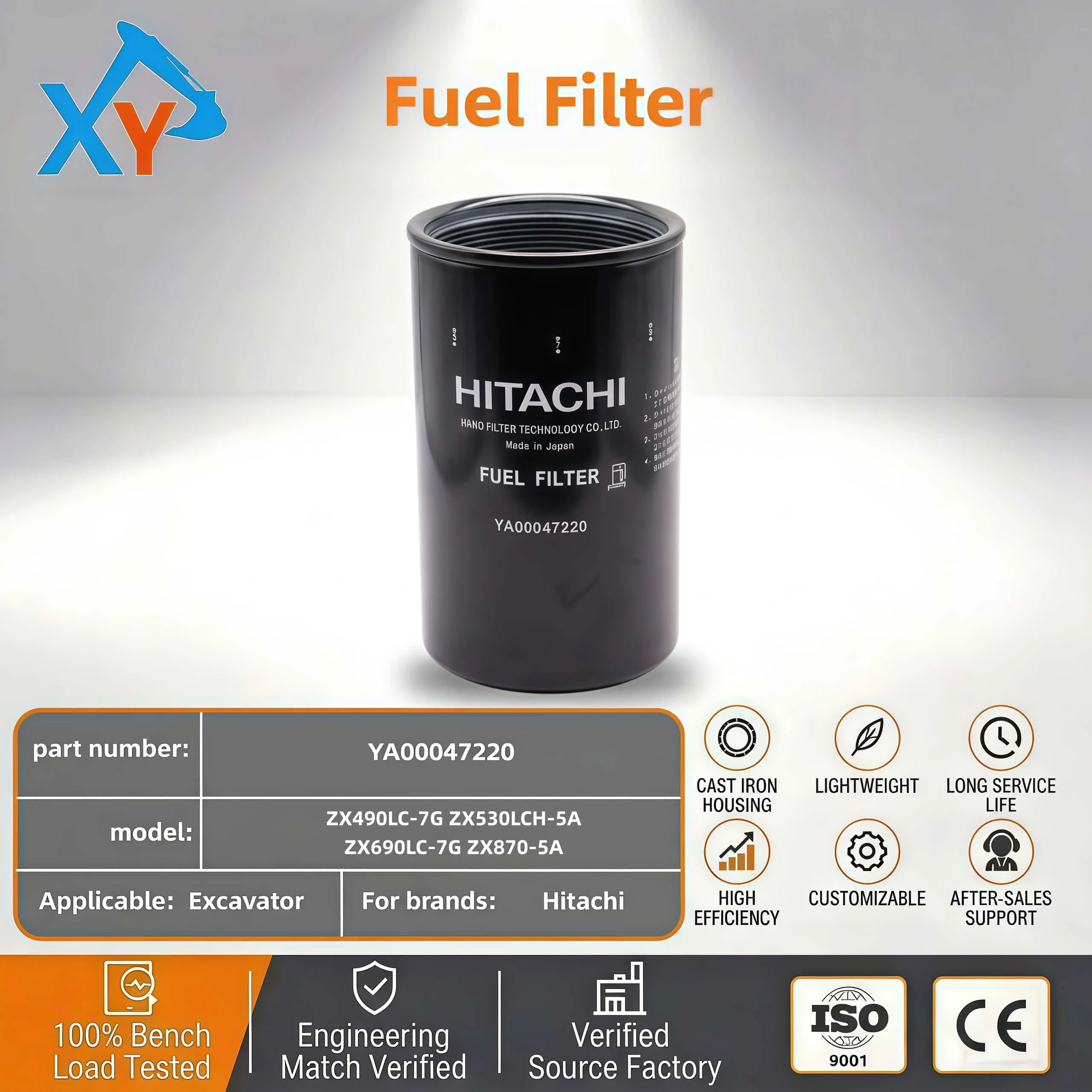 YA00047220 Genuine Hitachi fuel filter for Hitachi ZX490-5A excavator.