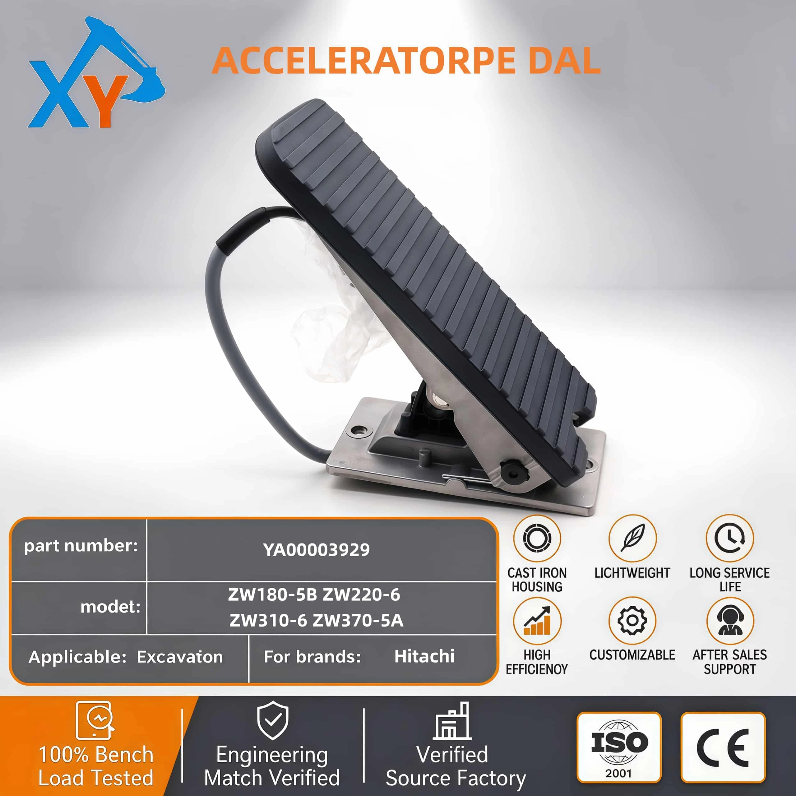 YA00003929 Genuine Hitachi accelerator pedal for Hitachi ZW180 Loader.