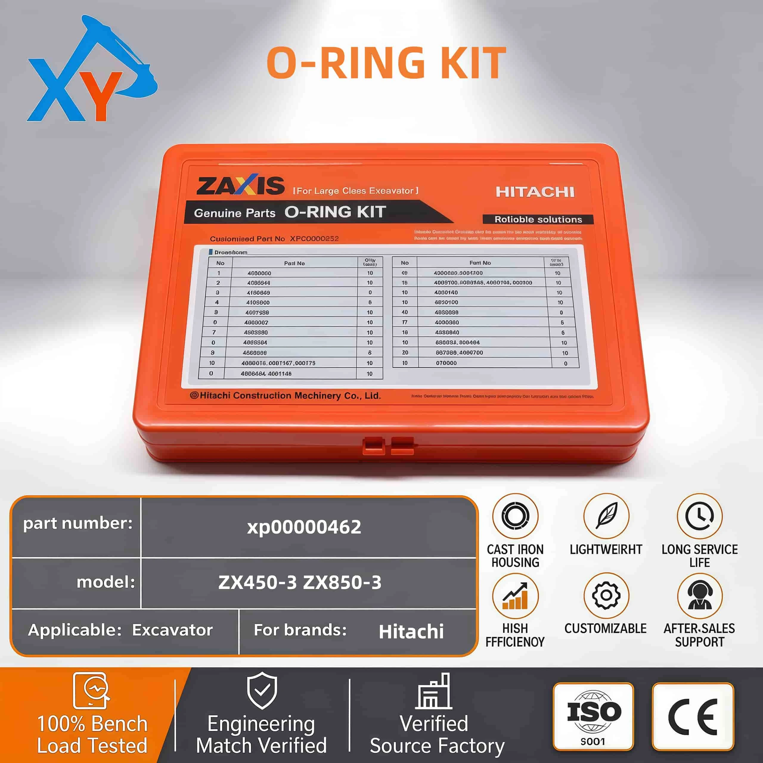 XP00000462 Genuine Hitachi O-rings in original packaging for Hitachi ZX450-3 excavators.