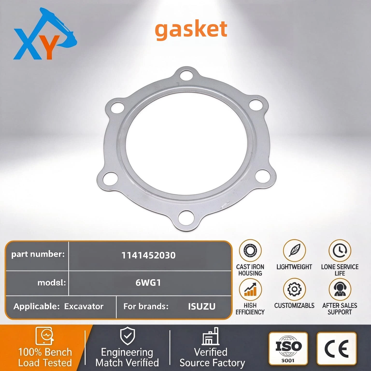 1141452030 Original excavator 6wg1 engine turocharger to exh duct gasket