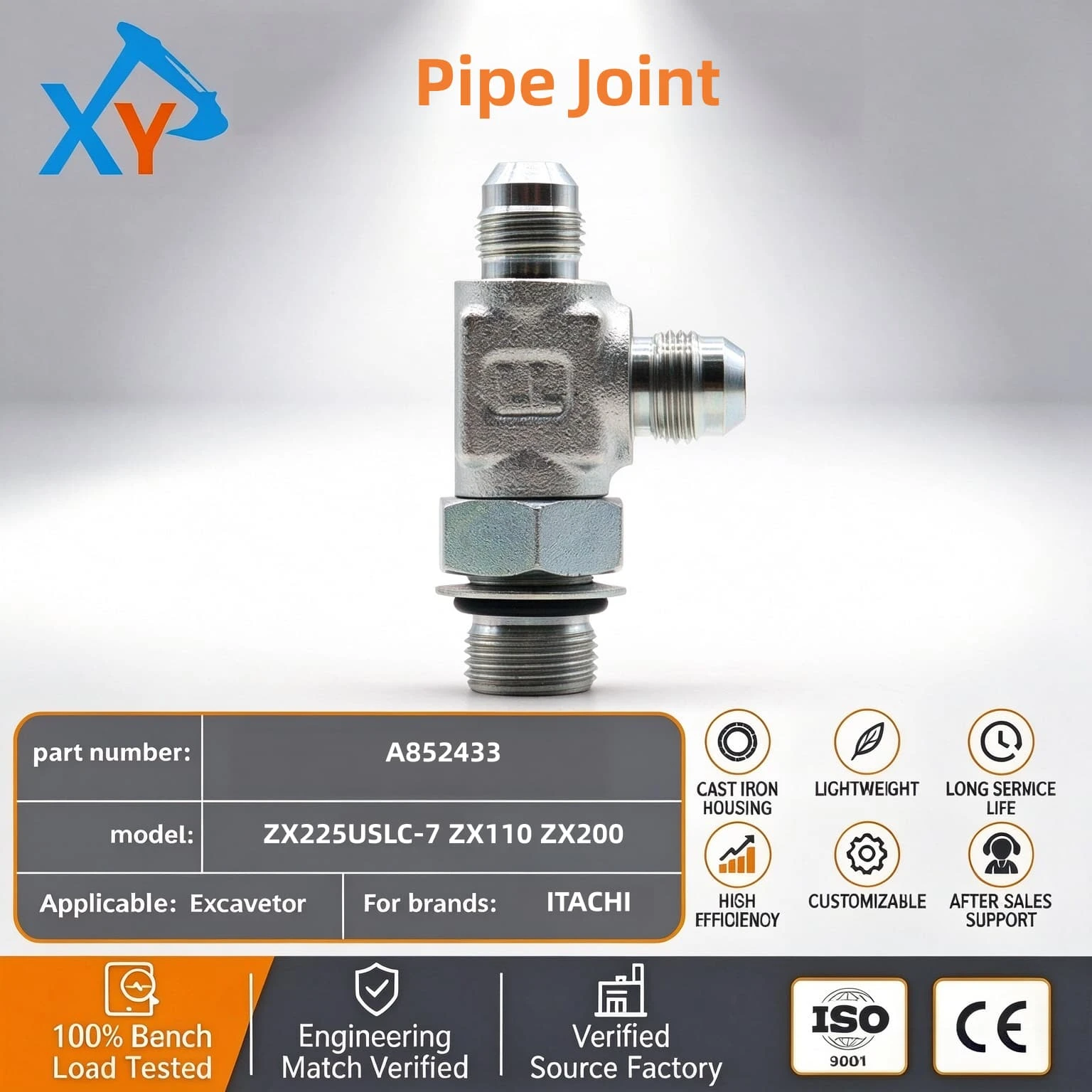 A852433 Original Excavator Pipe Joint for Hitachi ZX225USLC-7